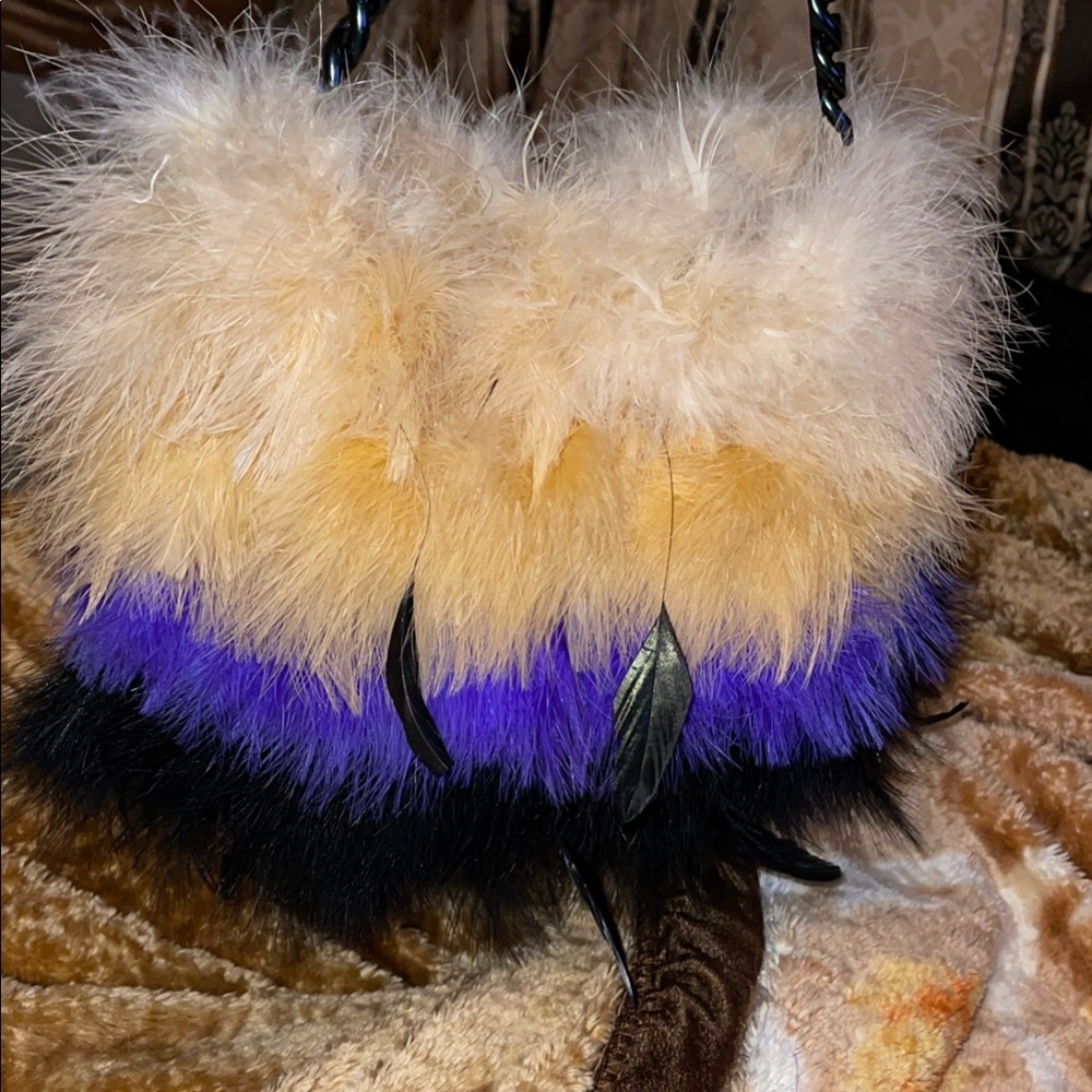 Cream and Yellow Shoulder Bag with Fluffy Texture and Unique Design